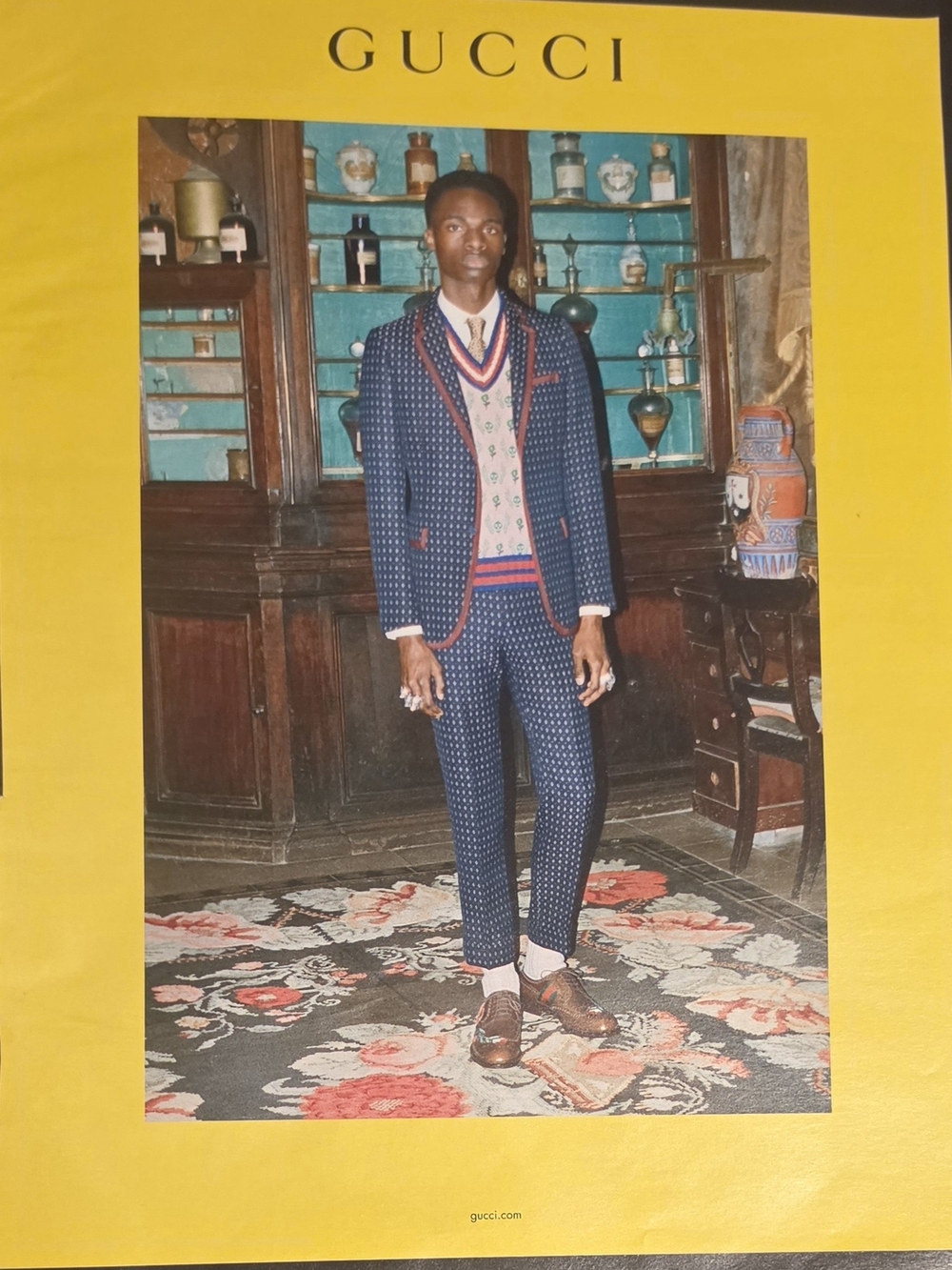 Gucci Navy & Red Trim Patterned Men’s Blazer and Trousers